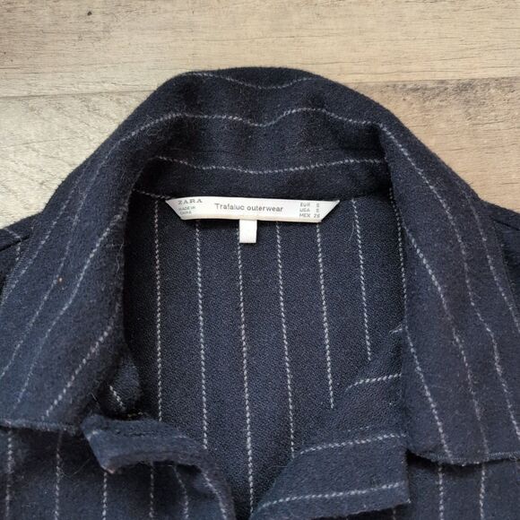 Zara Womens Blue Trafalac Outerwear Wool  Long Trench Jacket Size Small S - Picture 2 of 6